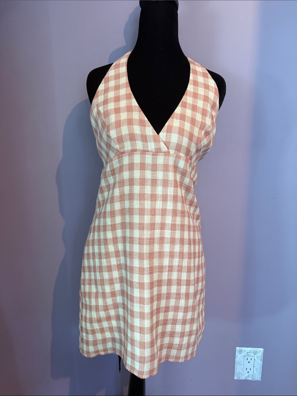 Zara Pink and White Gingham Halter Mini Dress